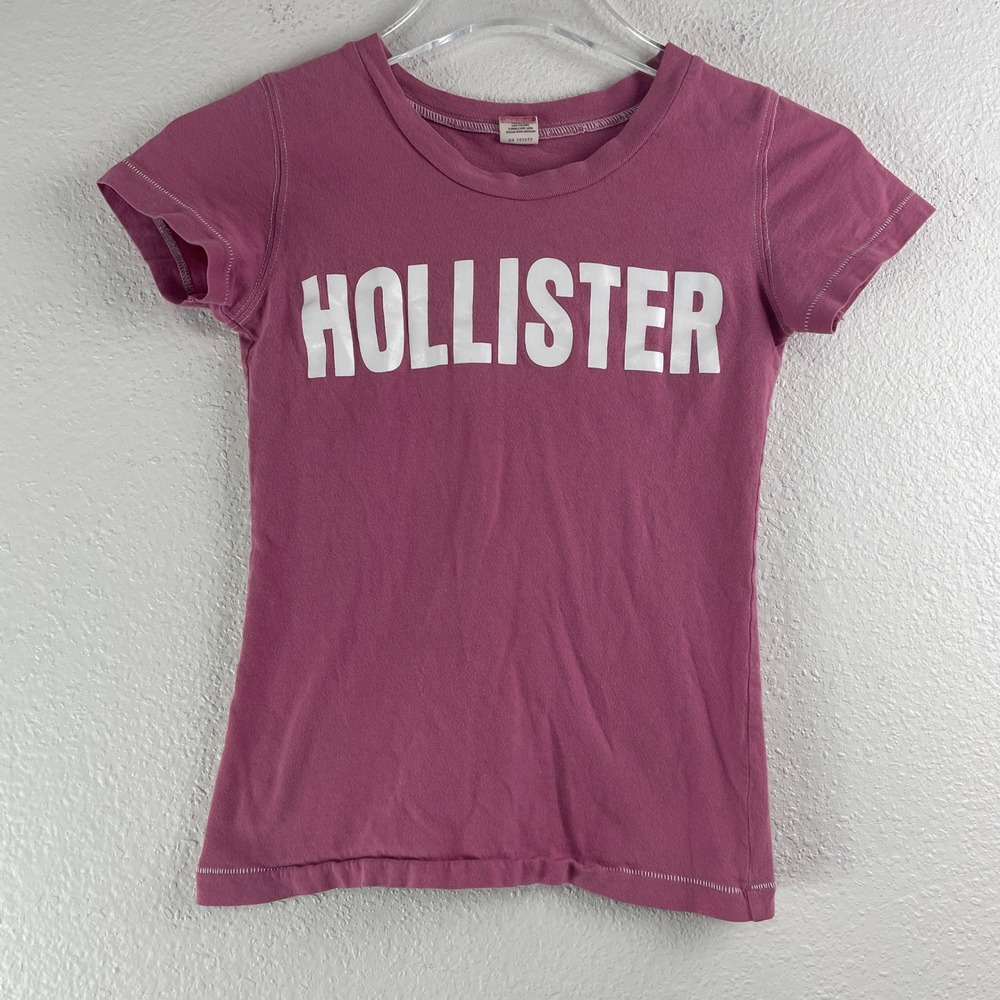 Hollister Graphic Baby Tee Women‎ Small Pink Logo Y2K Preppy Coastal T-Shirt Top
